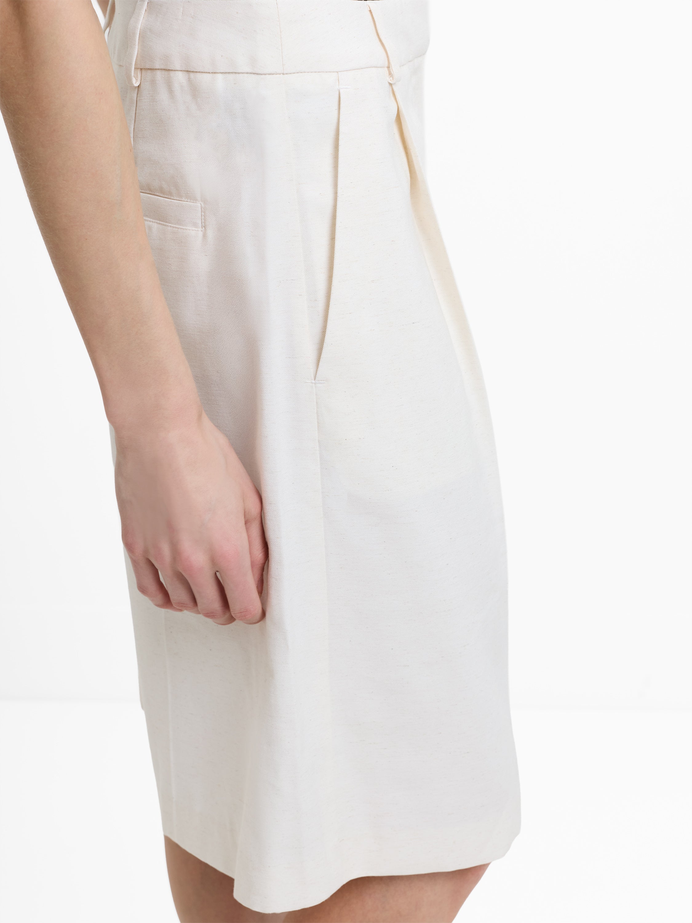 Raquel Pleated Cream Bermuda Shorts