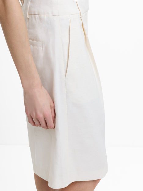 Raquel Pleated Cream Bermuda Shorts