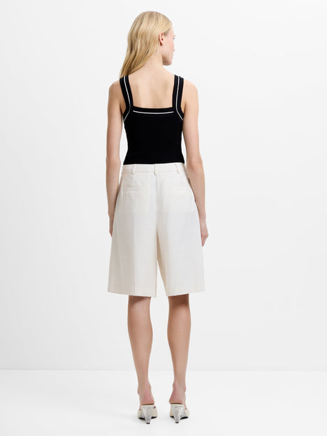Raquel Pleated Cream Bermuda Shorts