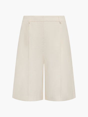Raquel Pleated Cream Bermuda Shorts