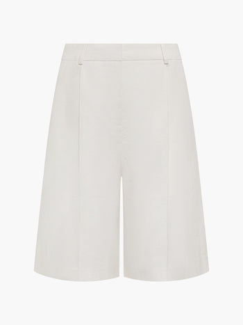 Raquel Pleated Cream Bermuda Shorts