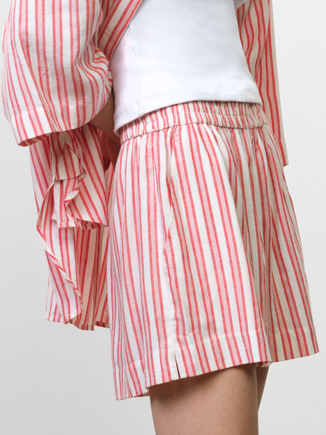 Cheryl Linen Blend Striped Pink Shorts