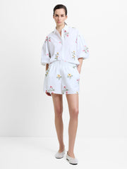 Cotton Floral Embroidered White Shorts