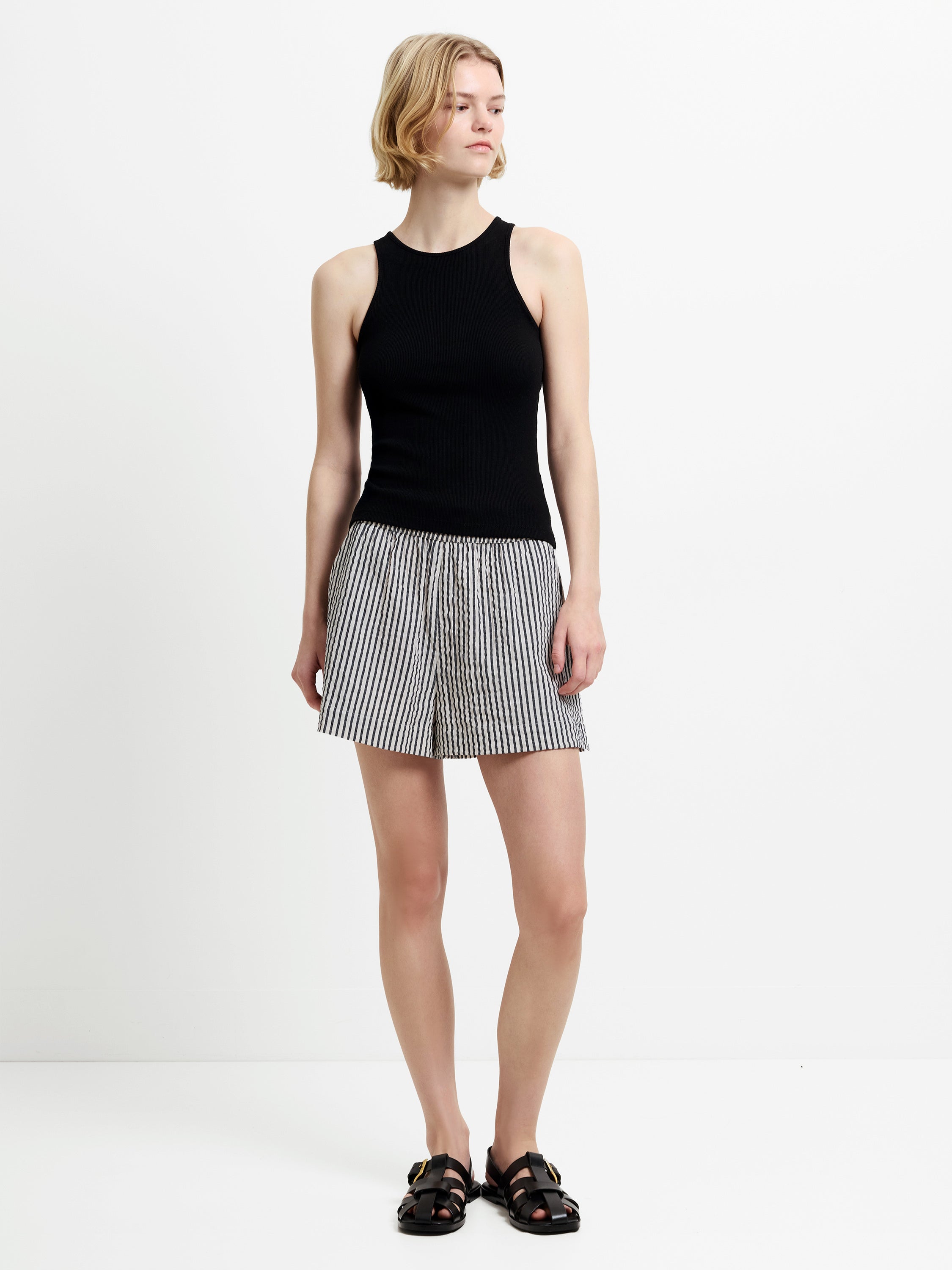 Lia Seersucker Monochrome Striped Shorts