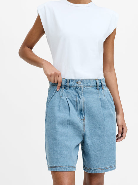 Sam Vintage Wash Pleated Denim Shorts