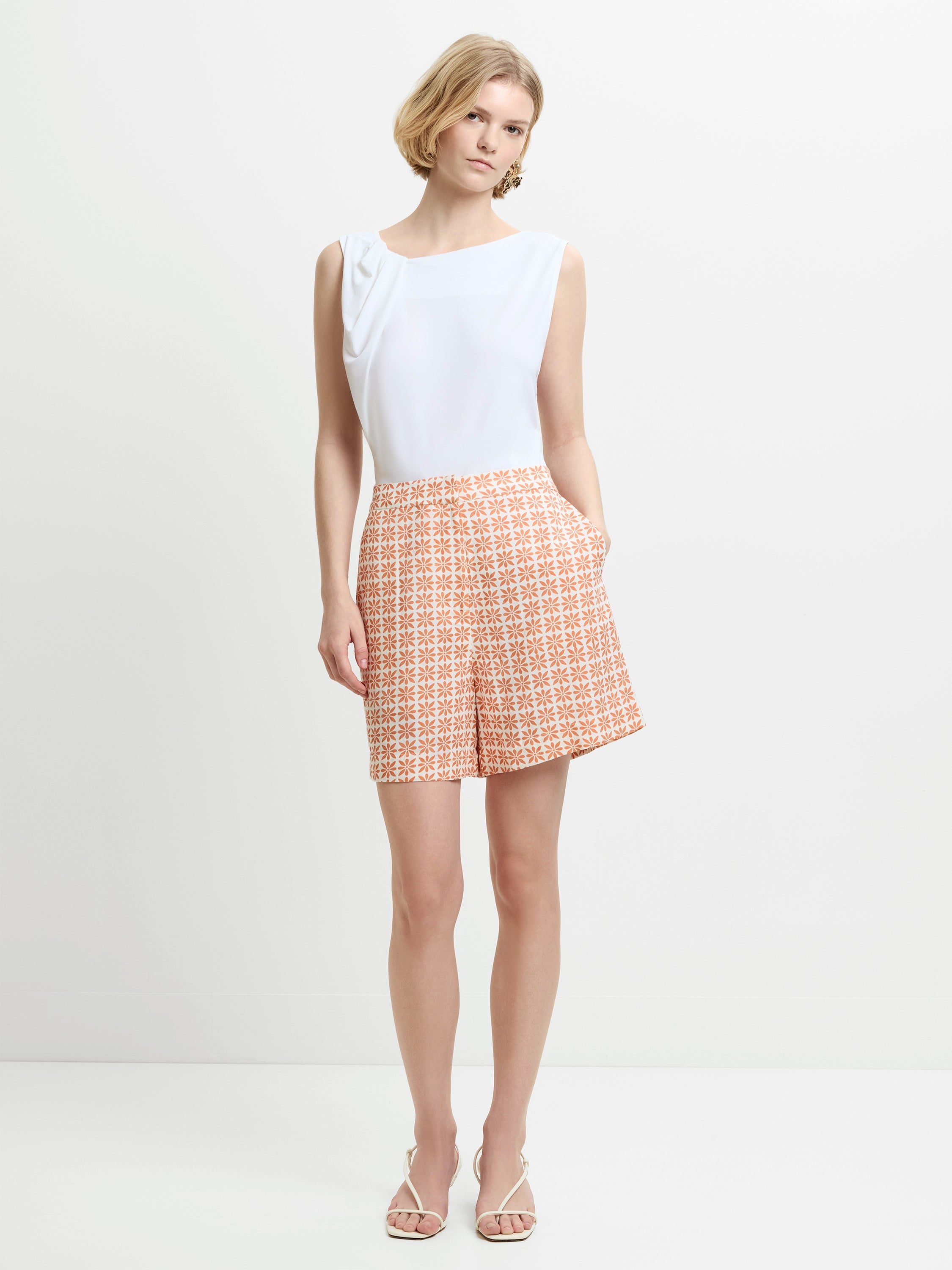 Mona Geo Floral Print Orange Shorts