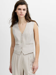 Misha Tailored Beige Fitted Waistcoat