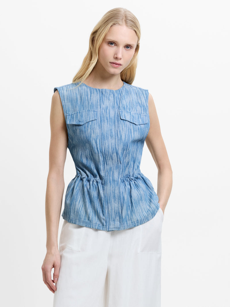 Bessie Textured Denim Cinched Waistcoat