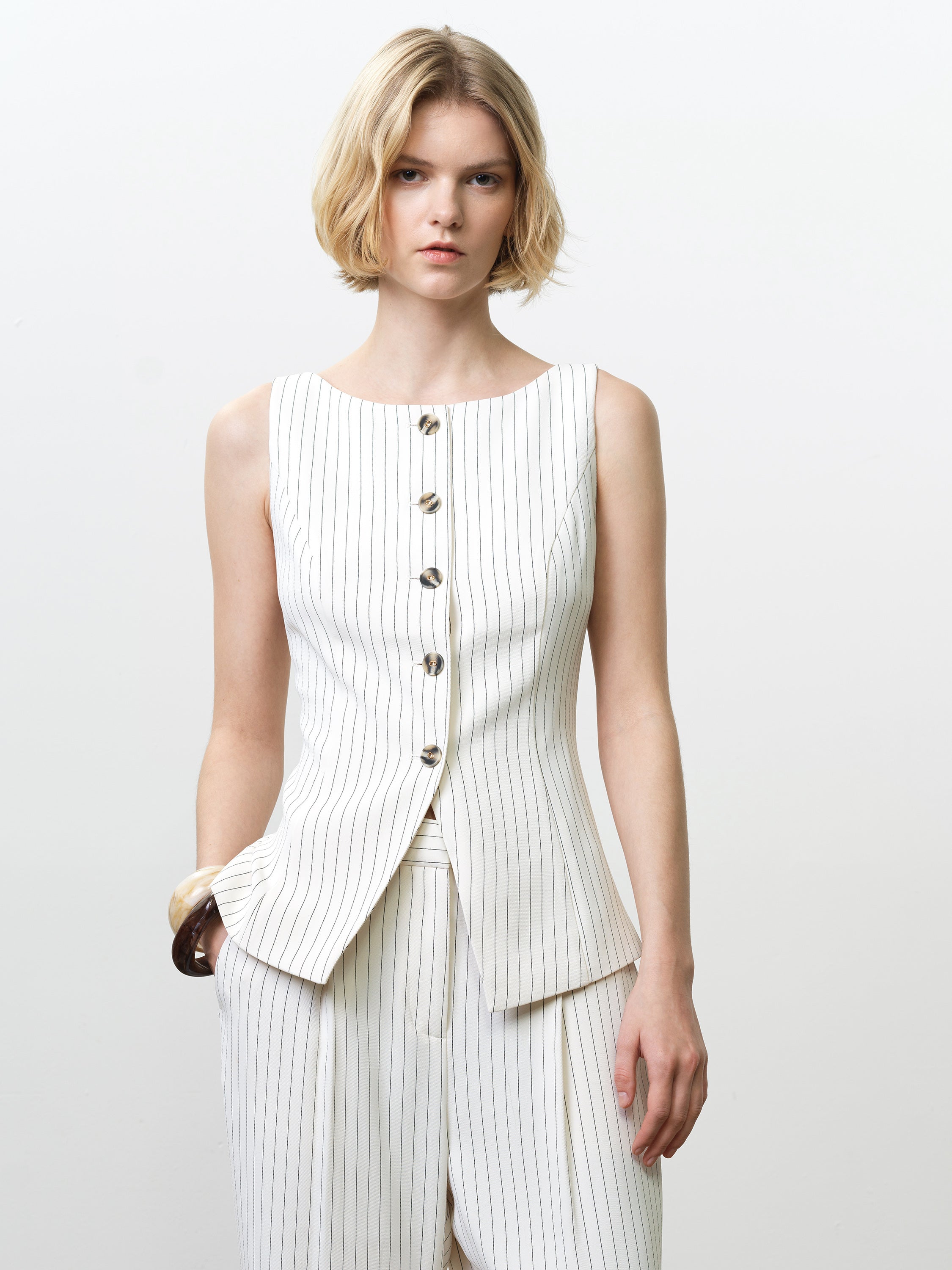 Vinnie Tailored Cream Pinstripe Waistcoat
