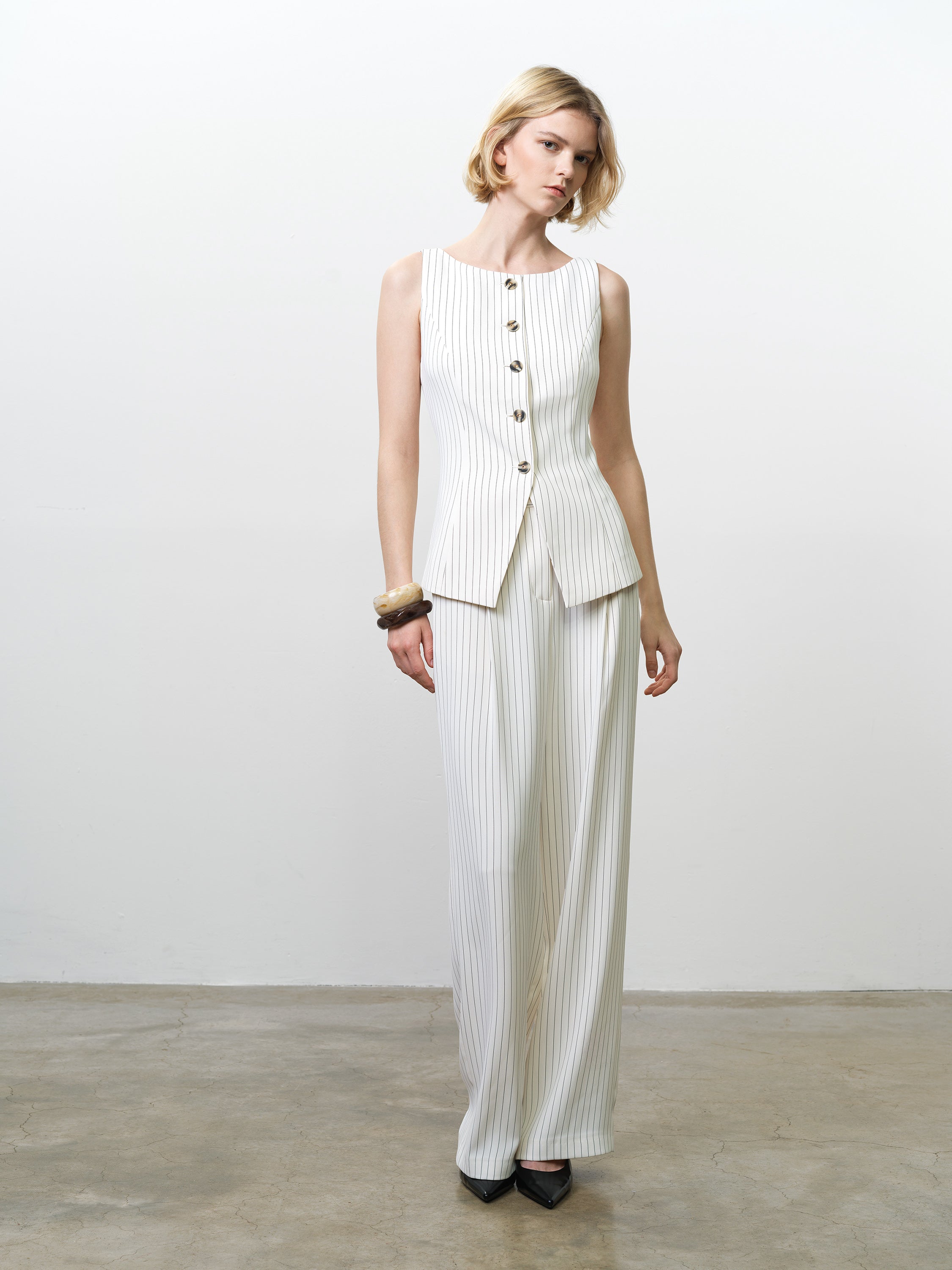 Vinnie Tailored Cream Pinstripe Waistcoat
