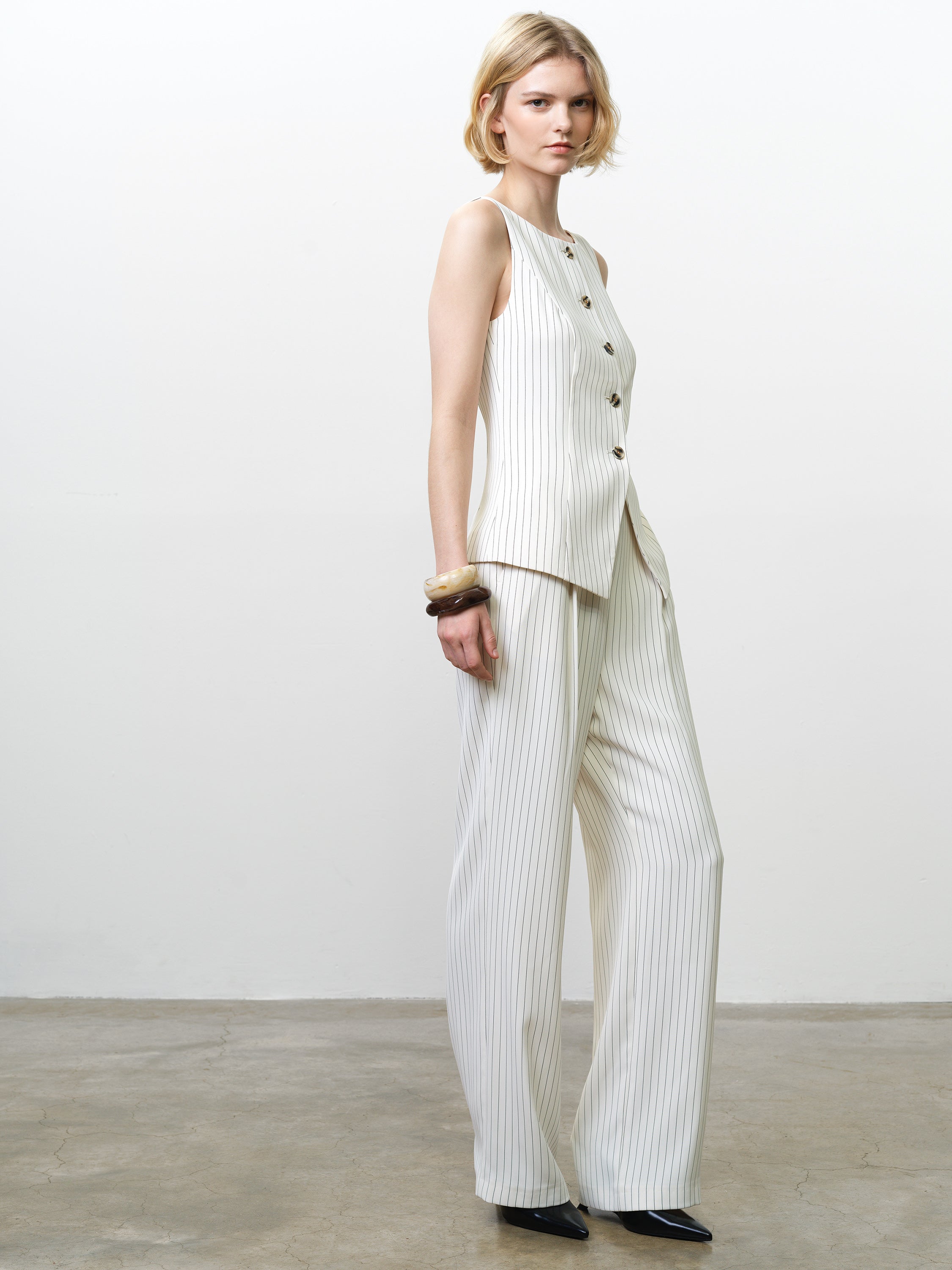 Vinnie Tailored Cream Pinstripe Waistcoat