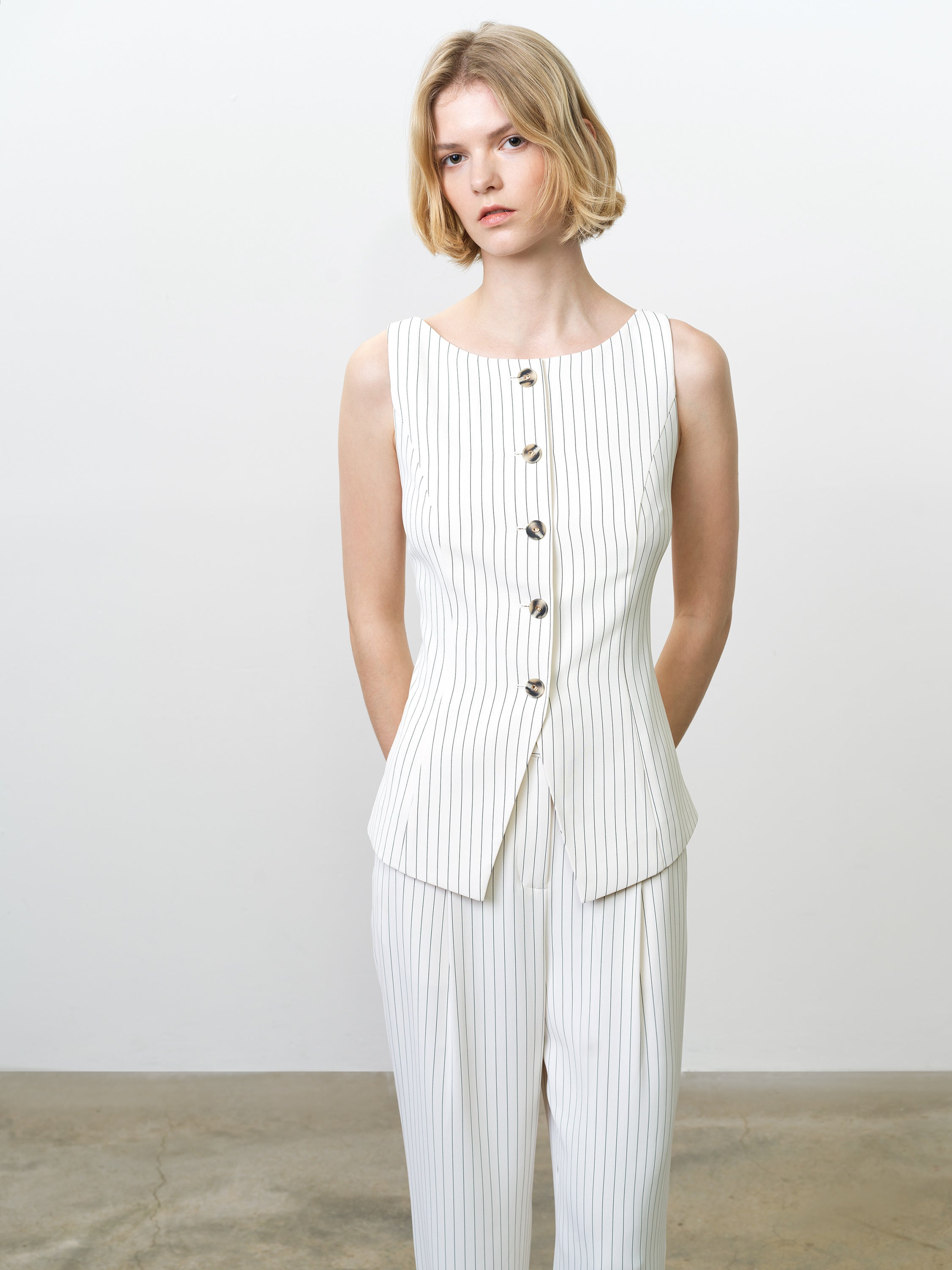 Vinnie Tailored Cream Pinstripe Waistcoat