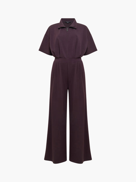 Wren Brown Half Zip Wide Leg Jumpsuit