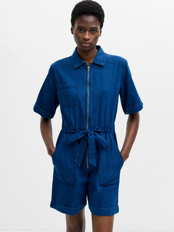 Chambray Denim Zip-Up Playsuit