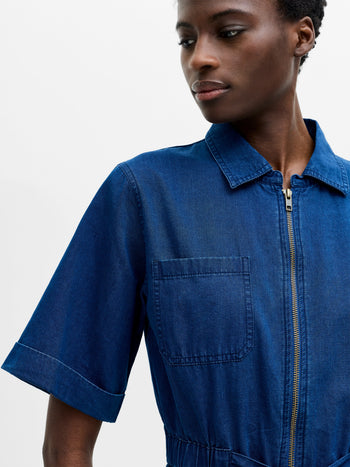 Chambray Denim Zip-Up Playsuit