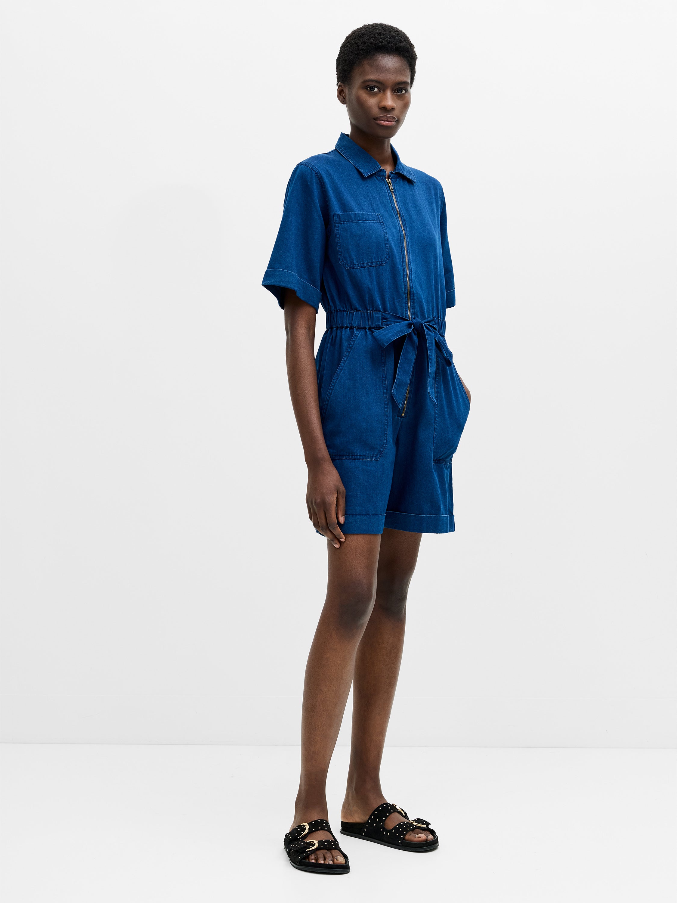 Chambray Denim Zip-Up Playsuit