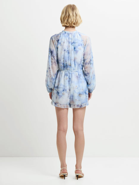 Daisy Chiffon Faux Button Blue Floral Playsuit