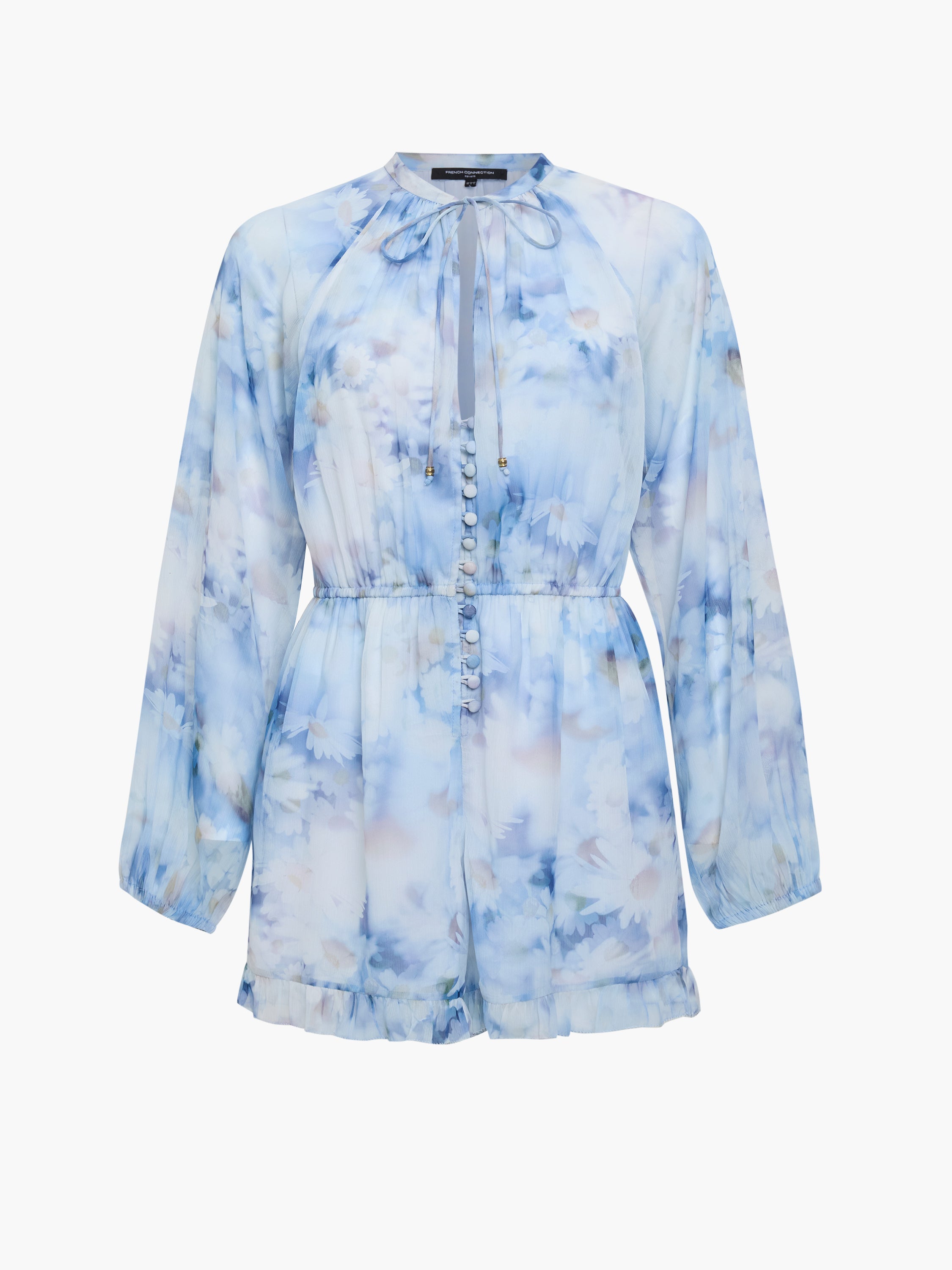 Daisy Chiffon Faux Button Blue Floral Playsuit