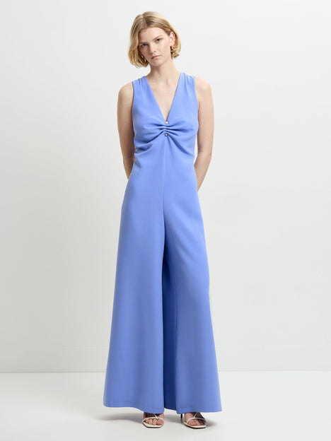 Arlette V Neck Blue Wide Leg Jumpsuit