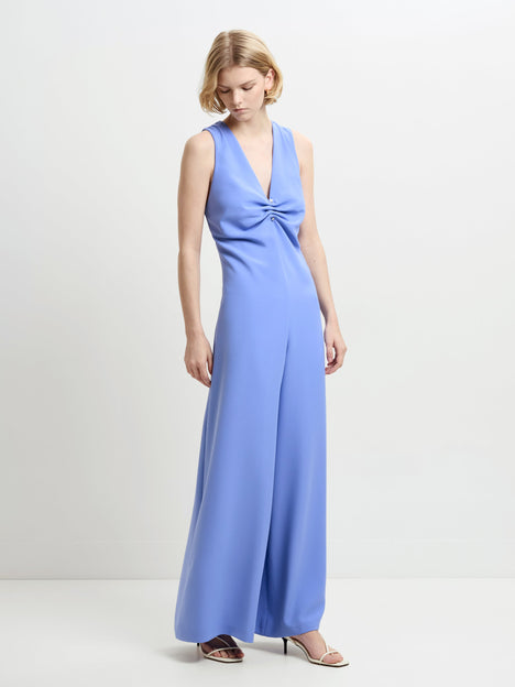 Arlette V Neck Blue Wide Leg Jumpsuit