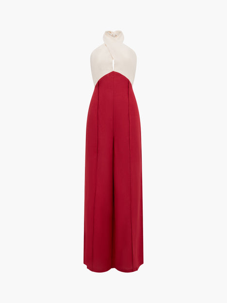 Birdie Linen Blend Halterneck Wide Leg Jumpsuit