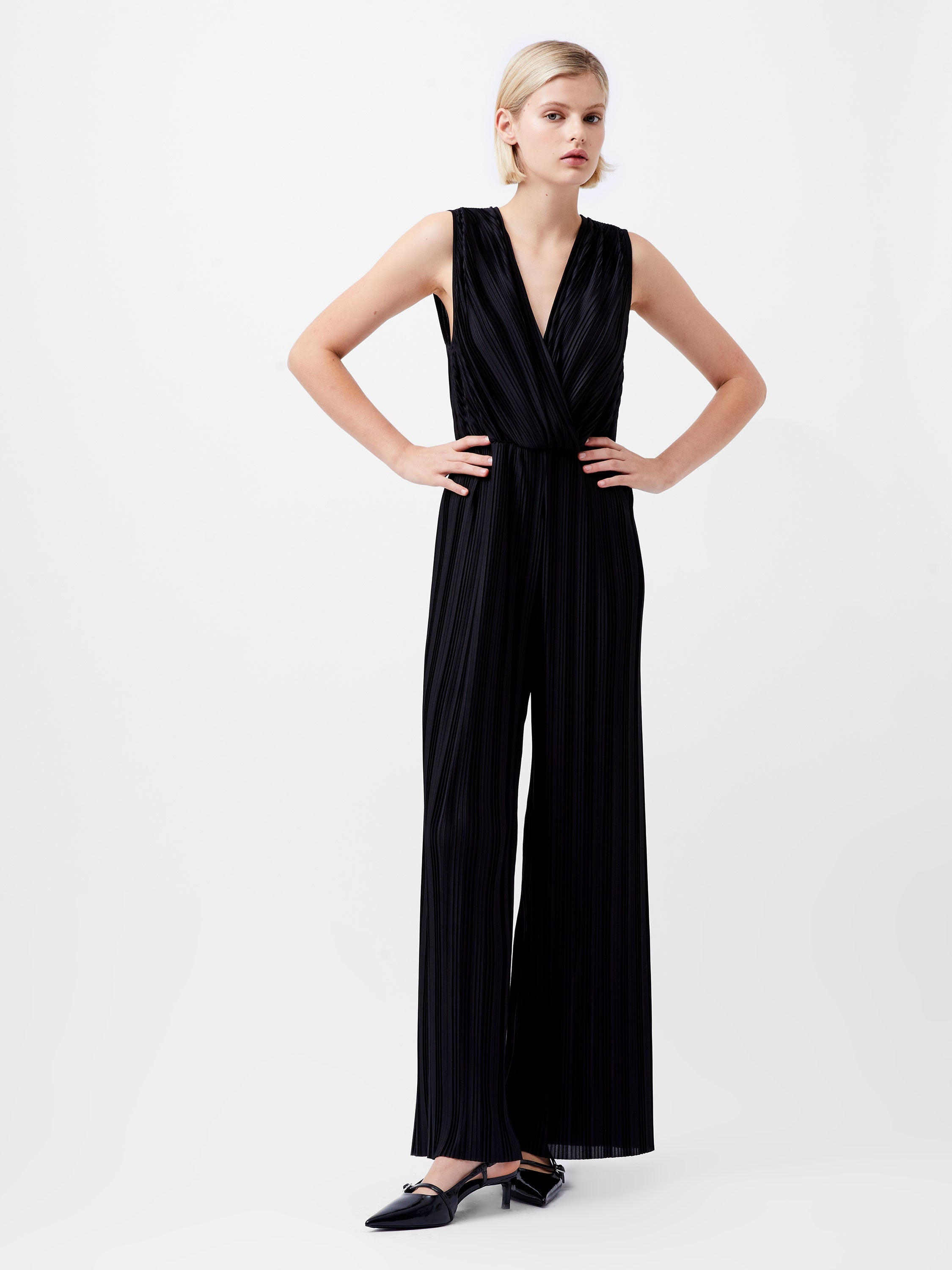 Ronnie Pleated V-Neck Jumpsuit