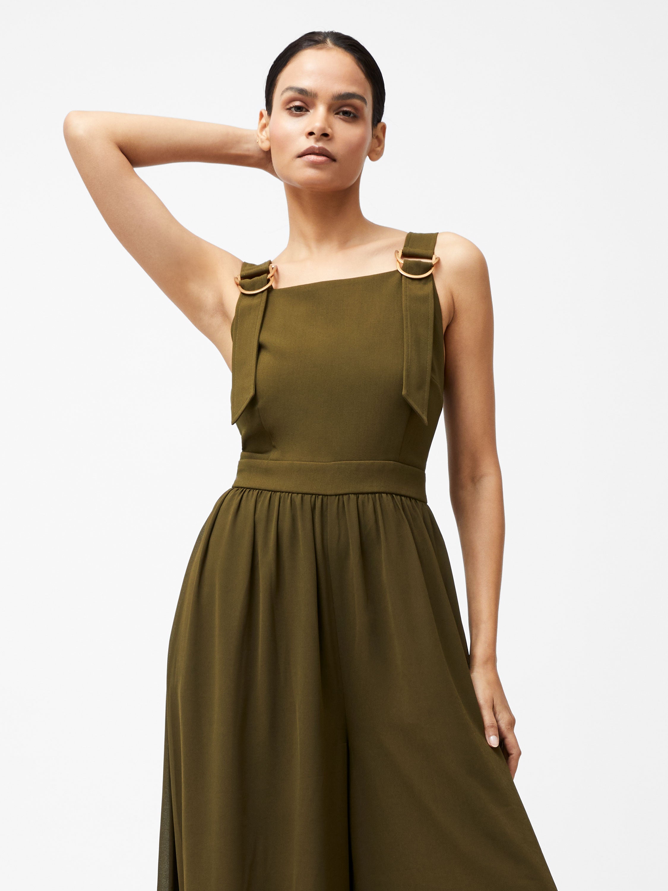 Azra Eden Mix Wide Leg Jumpsuit Khaki | French Connection EU