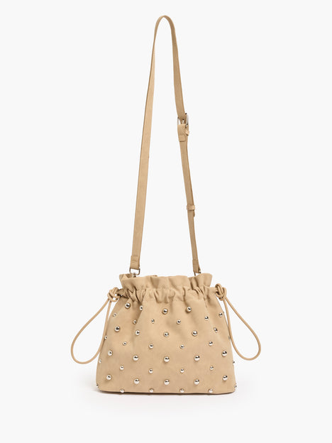 Faux Suede Studded Bucket Bag
