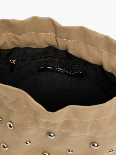 Faux Suede Studded Bucket Bag