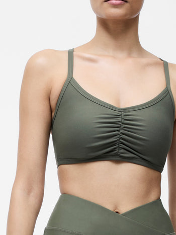 Khaki Ruched Sports Bra