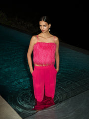 Sonia Textured Strappy Pink Crop Top
