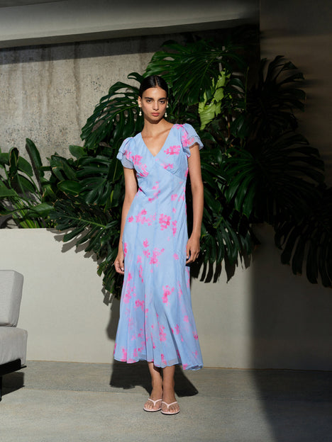Myla Chiffon Open Back Floral Tea Dress