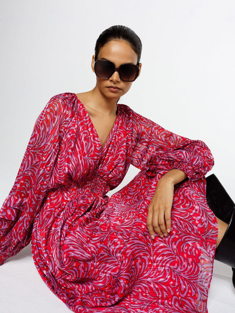 Amy Callista Printed Long Sleeve Midi Dress