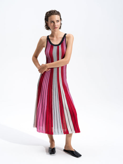 Theo Sleeveless Multicolour Stripe Knit Midi Dress