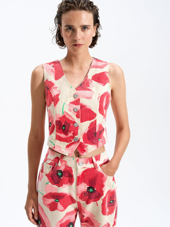 Poppy Dallas Printed Denim Waistcoat