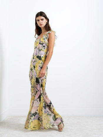 Carla Ari Chiffon Curved Seam Maxi Dress