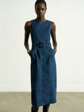 Arywoode Denim Belted Midi Dress