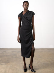 Vinnie Black Pinstripe Draped Midi Dress