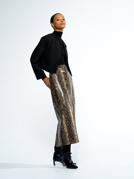 Brandy Snakeskin PU Midi Skirt
