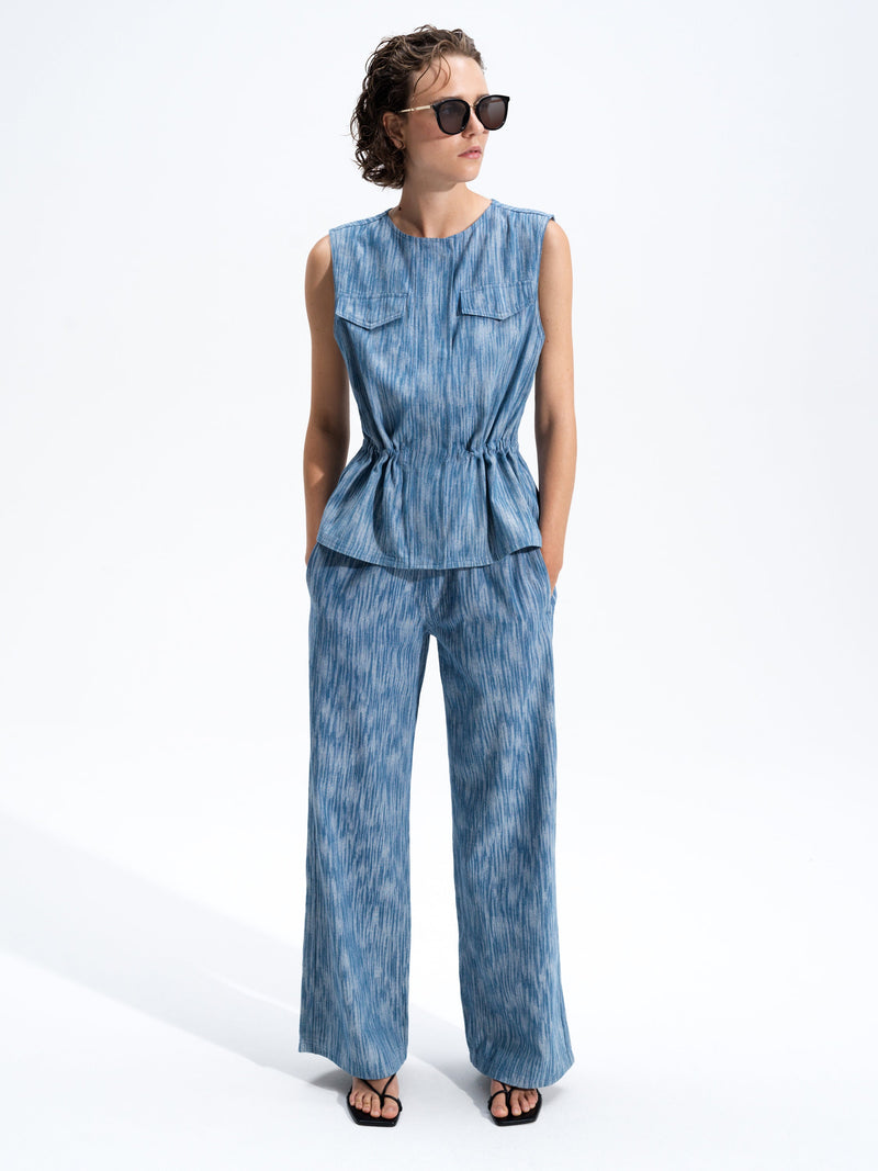 Bessie Textured Denim Wide Leg Trousers