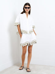 Alissa Cotton Embroidered Trim White Shirt