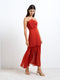 Emina Chiffon 3D Floral Red Maxi Dress