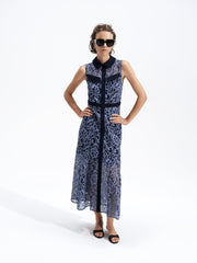 Skye Lace Godet Blue Midi Shirt Dress
