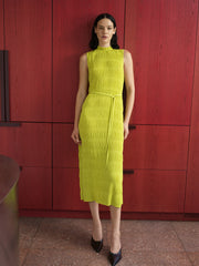 Reese Sleeveless Plisse Tie Waist Green Midi Dress