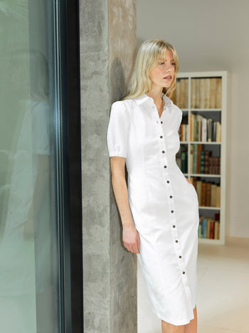 Chambray Denim Button Through Shirt Dress