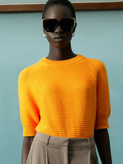 Lily Mozart Pearl Knit Orange Short Sleeve Jumper