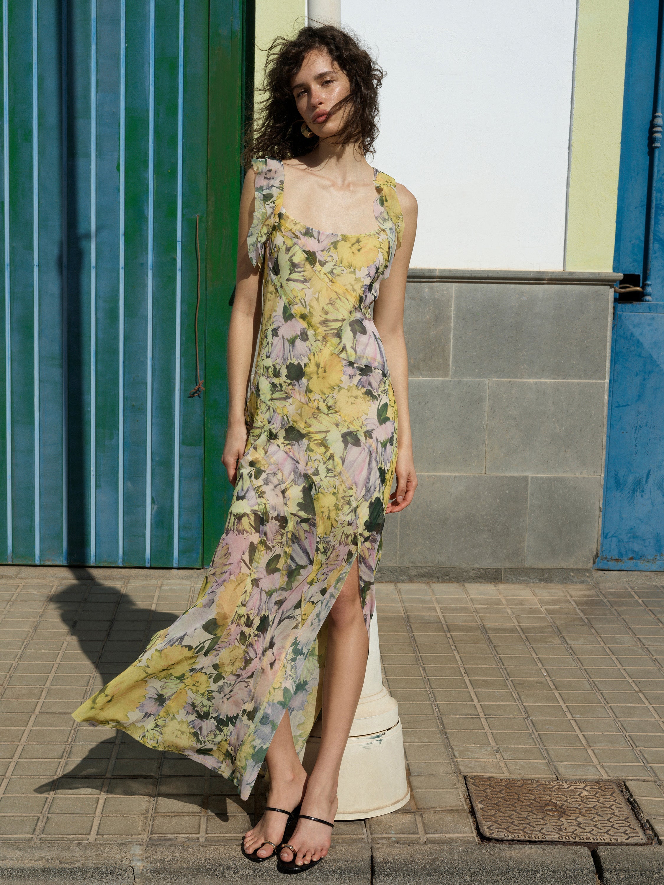 Carla Chiffon Curved Seam Floral Maxi Dress
