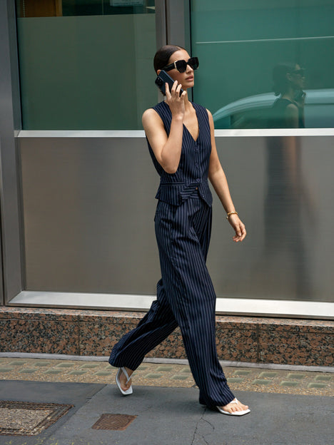 Pinstripe Tailored Wide Leg Trousers