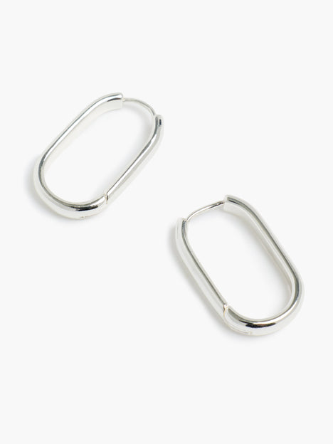Silver Elongated Hoop Earrings