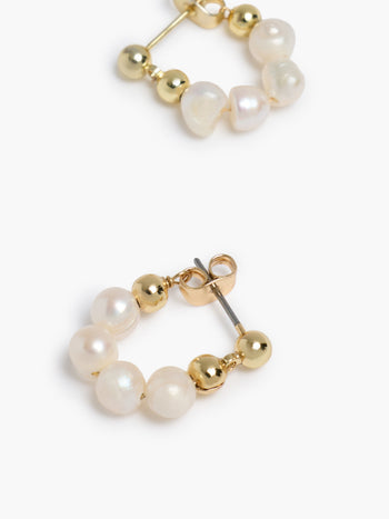 Mixed Bead Pearl Hoop Earrings